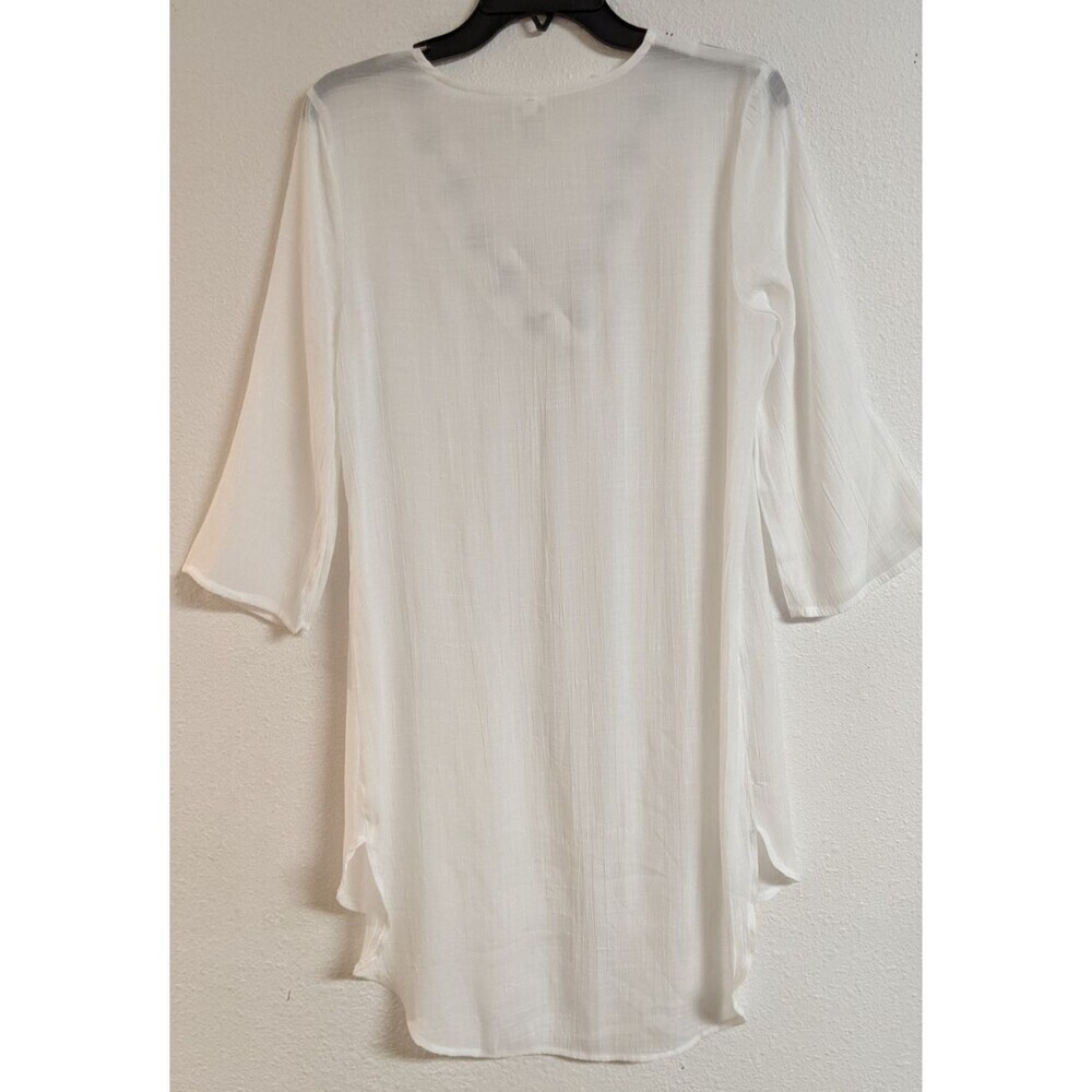 Women's Kona Sol Rayon Blend White Swimsuit Cover-Up Navy Embroidered Neckline M - Picture 6 of 9